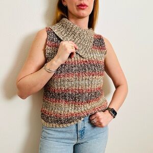 J.Crew Striped Chunky Knit Sleeveless Turtleneck Sweater Vest Wool Blend